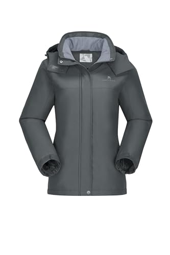 CAMEL CROWN Women's Ski Jacket Thicken Winter Snow Coat Warm Fleece Mountain Waterproof Female Jacket Hooded Windbreaker Grey 3XL