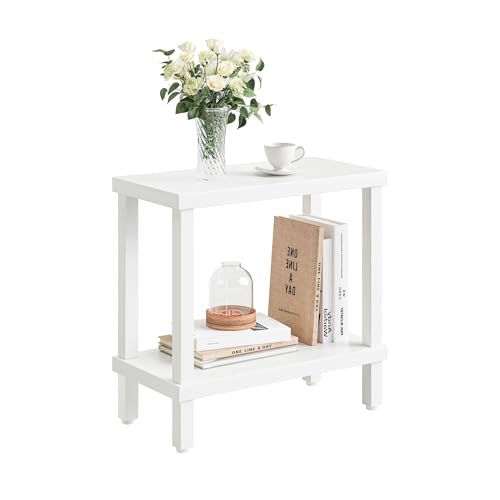 Grande Mesa Auxiliar Estrecha de 2 Niveles Mesa De Sofá Madera Industrial Diseño Mesita de Noche 60 x 30 x 58 cm Mesa de Café para Salón O Dormitorio Dormitorio Blanco