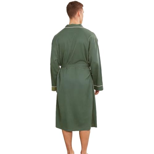 Image of Mens Lightweight Robe, Knit Kimono Bathrobe Spa Sleepwear Soft Knee Length Robe With Pockets