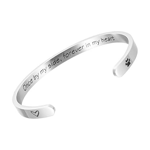 Raysunfook Once by My Side Forever in My Heart Pet Sympathy Gift Bracelet Pet Remembrance Jewelry Dog Memorial Cuff Loss of Pet Gifts (Bangle - Once by my side, forever in my heart) Cover