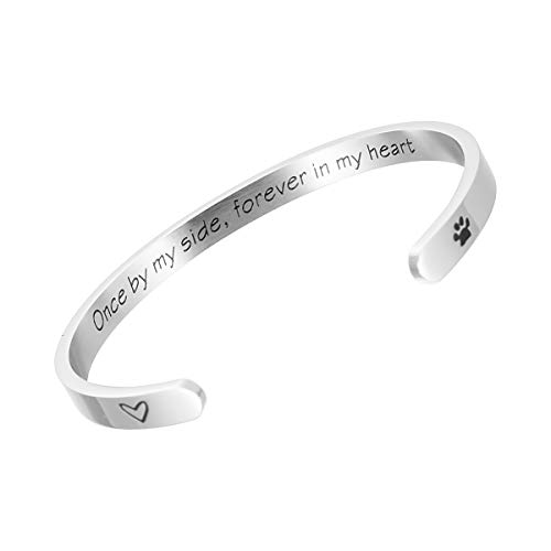 Raysunfook Once by My Side Forever in My Heart Pet Sympathy Gift Bracelet Pet Remembrance Jewelry Dog Memorial Cuff Loss of Pet Gifts (Bangle - Once by my side, forever in my heart) - Main Image