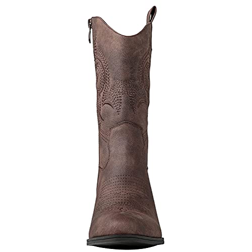 Image of GLOBALWIN Women's Mid Calf The Western Cowgirl Boots Fashion Cowboy Boots For Women Chunky Low Heel