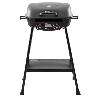 Royal Gourmet GT2003 Portable 2 Burner Propane Gas Grill with Stand and Warming Rack, 2-in-1 Grill Griddle Combo with 17,000 BTUs Output forCamping, Tailgating, Backyard, Gray