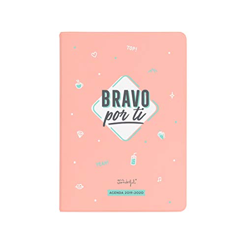 Mr Wonderful 2019/20 Diario - Agenda Clásica 'Bravo por ti', 12,6 x 17,4 x 2,5 cm, 160 Páginas, Rosa