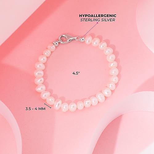 925 Sterling Silver Thin Freshwater Cultured Pearl Bracelet For Babies & Little Girls - Classic and Elegant Bracelets For Young Girls' Formal Events - Simple Bracelets For Special Occasions4