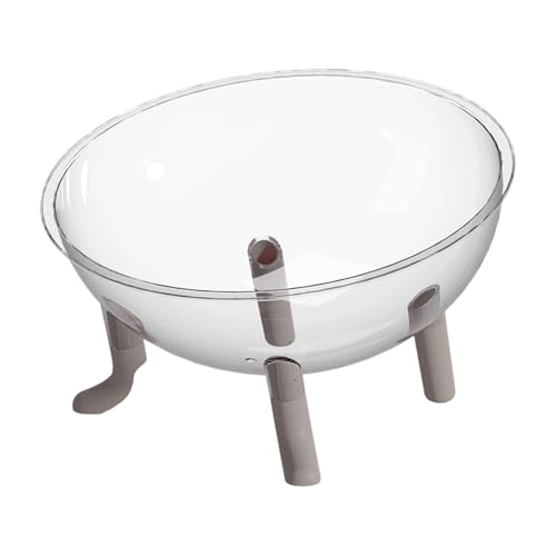 Panier pour chat capsule spatiale gris avec meuble surélevé et gamelle intégrée