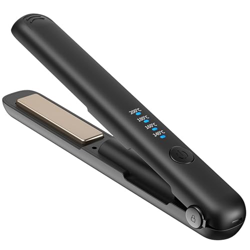 Cordless Hair Straighteners 2-in-1 Flat Iron & Curler Portable Hair Straighteners with Titanium Plates USB Rechargeable Mini Hair Straightener Travel Size with 4 Temperature Settings
