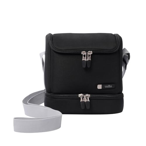 TOTTO - Bolsa Térmica Porta Alimentos 6 L, Modelo Batara, 20.5 x 22 x 14 cm, Bolsa Comida Trabajo, Bolsillo Auxiliar, Asa de Mano, Correa Ajustable, Fácil de Limpiar, Color Negro