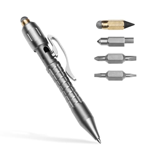 Tacray MP1 Titanium Multitool Pen Mini EDC Pocket Pen with Replaceable Tool Heads Box cutter Tungsten Tip Screwdrivers Pencil & Stylus for Everyday Carry (Grey)