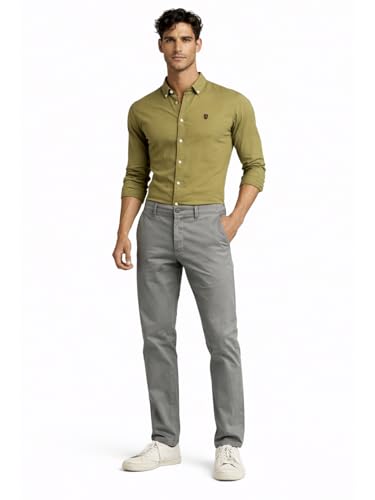 Image of Louis Philippe Men's Slim Fit Slant Pocket Made of Stretch Fabric Solid Casual Trouser