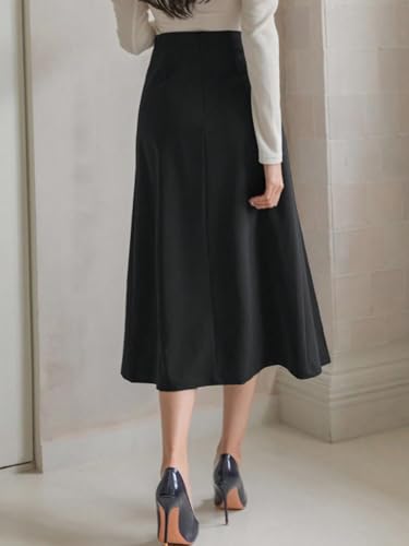 Image of GRECIILOOKS Elegant High Waisted Pleated Midi Skirt for Women, A Line Polyblend Fabric Flared Skirt with Back Zipper, Ideal for Office, Casual and Formal