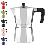 Mongdio Stovetop Espresso Maker Moka Pot, Stove Top Cuban Coffee Maker, Italian Greca Mocha Pot, 6 Espresso Cups, 10 oz - Silver