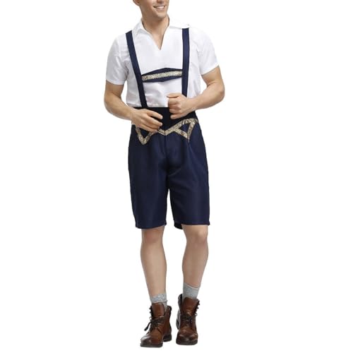 Trachtenhose Carnaval Set Fete Bavarois avec Broderies Fines et Cuir Brun Malté