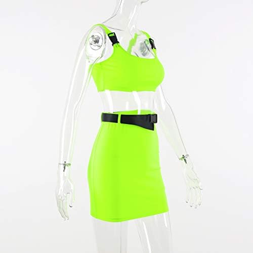 Women Sexy Buckle Tank Crop Tops Mini Skirt Set 2 Piece Rave Outfit Party Clubwear Bodycon - Image 7