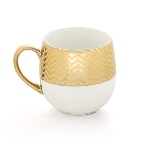 Image of Clay Craft Fine Ceramic Tea & Coffee Cups Set of 6| 200 Ml Designer Cups with Gold Handle & Elegant Pattern | Ideal for Home| Guests & Gifting