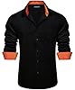 Ailisus Men's Linen Shirts Long Sleeve Regular Fit Business Casual Cotton Dress Shirt Button Down Contrast Collar Black Orange L #4