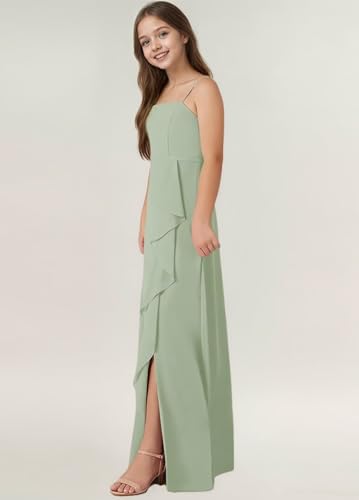 Junior Bridesmaid Dresses with Scarf Spaghetti Straps Flower Girl Dress for Wedding Prom Gown4