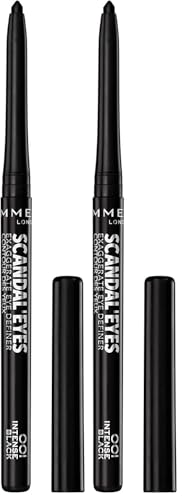 Rimmel London ScandalEyes Exaggerate Eye Definer, Matita Occhi Automatica Waterproof a Lunga Durata dal Colore Intenso e Tratto Ultra Preciso, 001 Intense Black - 0.35g (Confezione da 2)