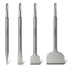 SDS Chisel Set, Firecore 4pcs Tile Removal Chisel Bits for SDS Plus Rotary Hammer Drill Attachments, Alloy Steel Shovel for Demolition Chipping Grooving Scaling Removing Cement Thinset Mortar Vinyl