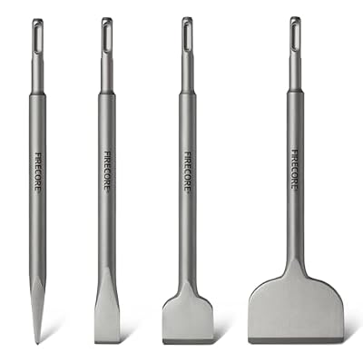 SDS Chisel Set, Firecore 4pcs Tile Removal Chisel Bits for SDS Plus Rotary Hammer Drill Attachments, Alloy Steel Shovel for Demolition Chipping Grooving Scaling Removing Cement Thinset Mortar Vinyl
