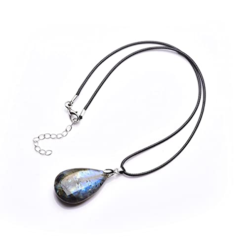 LQYXGS Decoración para el hogar con Piedras de Cristal Collar de Cuerda Cuero Piedra con Colgante en Forma Gota Cristal Natural 1 Pieza