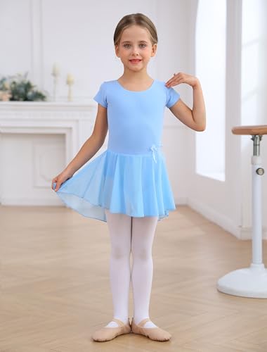 Image of MdnMd Girls Toddler Ballet Leotard with Skirted Short Sleeve Dance Gymnastic Ballerina Ballet Outfit Dress