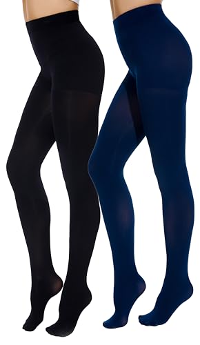 Image of CozyWow Opaque Control Top Tights for Women, 80D Soft Matte Pantyhose | Run-resistant, High Waisted, Ideal for Layering under Dress