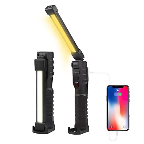 IODOO 1 Pack LED Rechargeable COB Work Light Flashlights with Bottom Hidden Hook and Magnet, 5000mAh Type-c USB Chargeable for Phone,7 Modes,Gifts for Men Him Dad Handyman for Car Repair -  D8