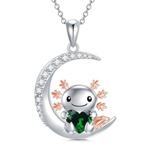 Image of PROESS Animal Birthstone Necklace 925 Sterling Silver Otter /Axolotl /Hippo /Elephant /Dachshund /Monkey /Red Panda Pendant Necklace Animal Birthstone Jewelry Gifts for Women
