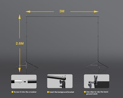 RALENO Kit de Iluminación de con Fondos, Kit de Soporte de Fondo 2,6 * 3 m, 5500 K LED de luz para fotografía con luz Suave, Paraguas Softbox Iluminación Continua - Imagen 6