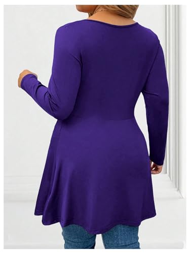 Image of SOLY HUX Women's Plus Size Peplum Tops Lace Up Square Neck Long Sleeve Ruffle Hem Tee Flowy Casual T Shirt