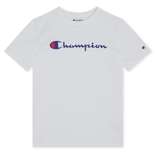 Champion Boys T-Shirt Short Sleeve Logo Tee Shirt for Boys (White Logo, Medium)
