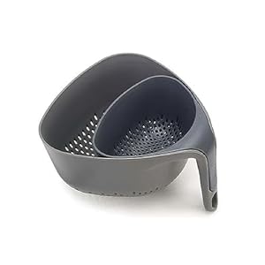 Joseph Joseph Nest Colanders Stackable Set with Easy-Pour Corners and Vertical Handle, 2-piece, Gray