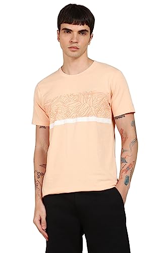 Image of Dennis Lingo - Men's Peach Polycotton Printed Regular Fit T-Shirt