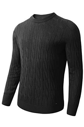 zhilifs Men's Casual Argyle Crewneck Sweaters Thermal Cable Knit Pullover Sweater, Dark Grey, M