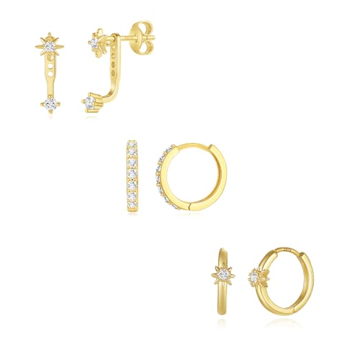 GEORGE · SMITH Sterling Silver Star Earrings for Women, 14K Gold Huggie Hoop Earring Sets for Multiple Piercing, Hypoallergenic Star Stud Set Earrings Stacks for Women Trendy Jewelry2