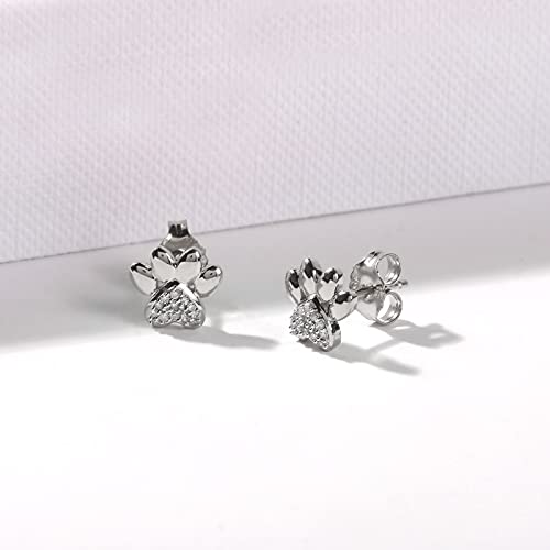 10K Gold 1/20ct TDW Diamond Dog Paw Print Earrings Gift for Women by DZON (I-J,I2)3