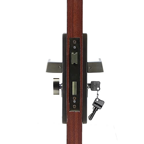 Blue Space Premium 8" Cylindrical Plate Mortise Door Lock Handle Set/Mortise Lock with Brass Lock Body and One Side Key 60mm Brass Cylinder Set with 3 Brass Computer Keys (LB10003, Antique)