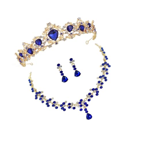 LALADEFIEE Ensemble Bijoux Couronne Collier et Boucles d'Oreilles Parure Mariage Bleu Accessoires pour Robe de Mariée et Soirée Bijoux Élégants pour Femmes