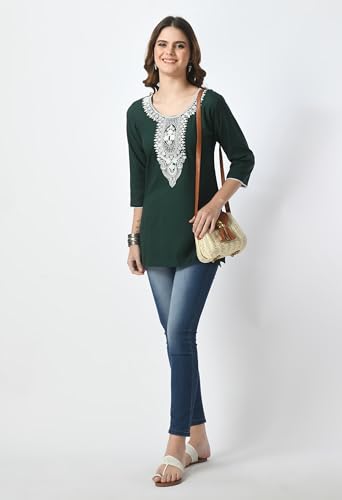 Image of LIBOZA Short Kurti for Women - Lakhnowi Chikankari Embroidered Ladies Kurta, Stylish Girls Top, Ethnic Half Kurtas, Tunic Design Woman Kurtis
