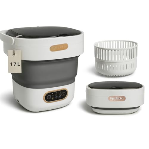Prince Distribution Lavadora portátil, mini lavadora de 15 litros, carga superior, 3 programas, control manual, gris