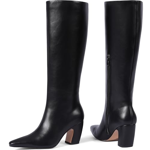 Image of Women's Knee High Boots, Comfortable Square Toe Faux Leather Boot Fashion Long Tall Boots for Riding Chunky High Heeled Dress /Casual Boot