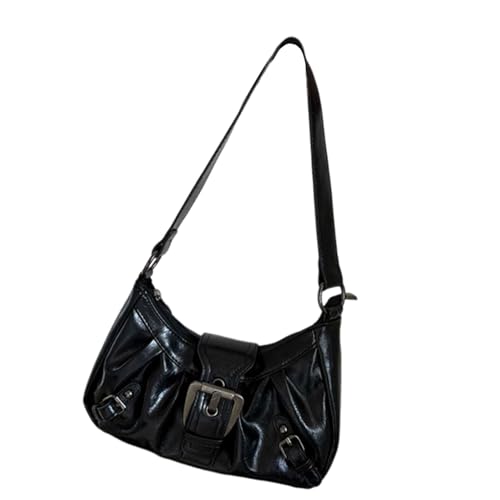 Greabuy Bolsos de hombro para mujer, bolso de mano, bolso de media luna, bolso plisado para axilas, bolso de hombro de piel sintética, bolsa de compras para mujer, Black