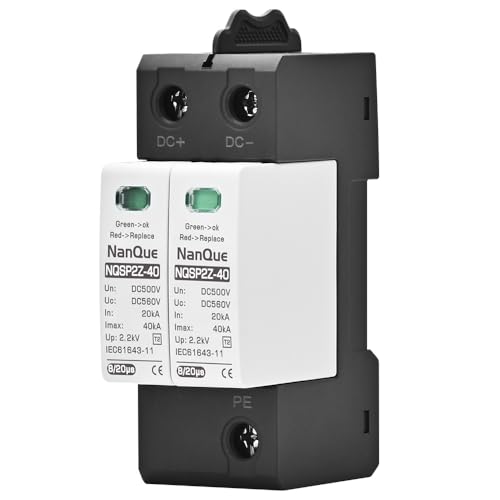 DC SPD Surge Protector for 100V-1000V PV Systems, 2-Pole 40kA T2 Level, Replaceable Module, Solar...