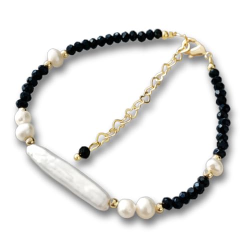 Bracelet perles d'eau douce naturelles ajustable en or 14k pour femme