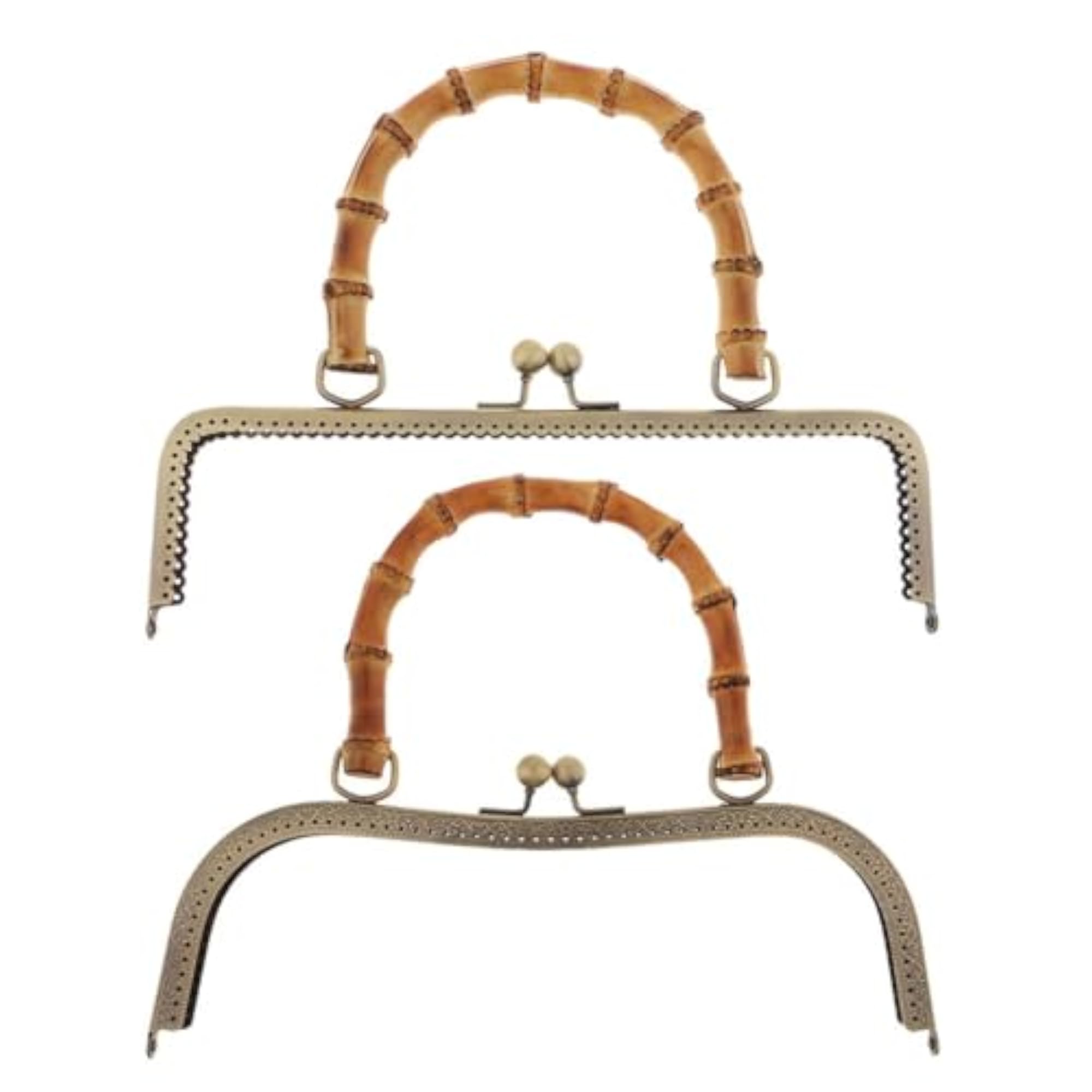 Bamboo Handle Metal Frame Kiss Clasp Locks for DIY Handbag, Bronze