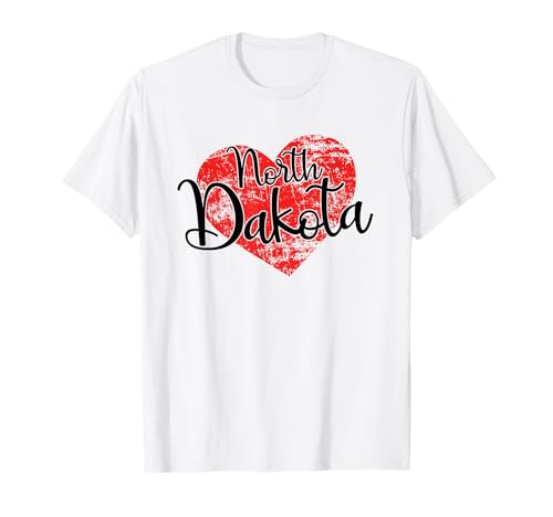 North Dakota Love Cool Grunge Heart Fun North Dakota Pride T-Shirt