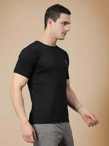 CHKOKKO Men Polyester Solid Quick Dry Half Sleeve Regular Fit Round Crew Neck Active Sportswear Gym T-Shirt for Workout Training Running and Fitness Activities