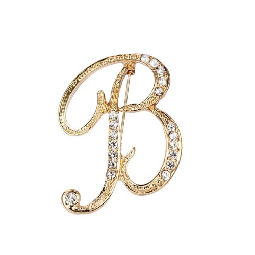 Image of Rhinestone Initial Brooch Pin for Women, Alphabet Gold Letter Brooch A-Z with Crystal, Metal Pin for Hat Bag Dress Suit Accessory for Men