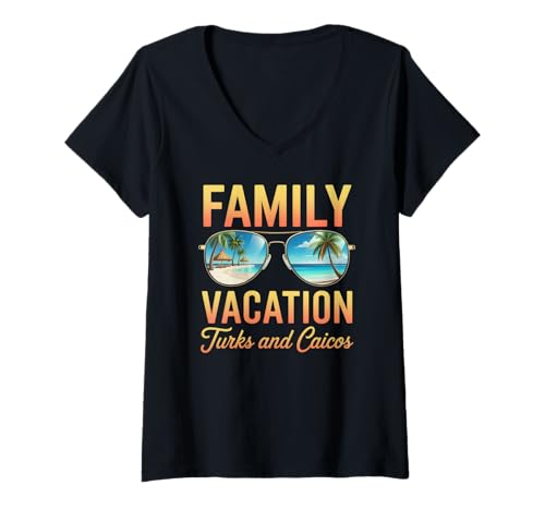 Mujer Vacaciones familiares a juego Turcas y Caicos Camiseta Cuello V